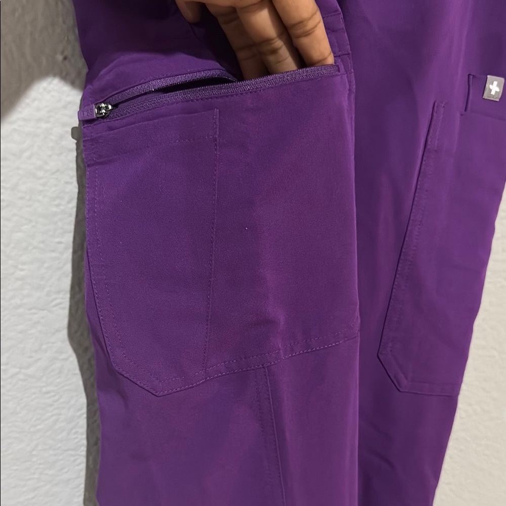 Figs Women's Purple Drawstring Cargo Jogger Pants - Picture 4 of 16